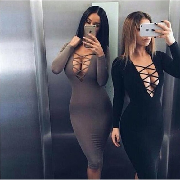 🍓Brazilian FashionNova Bebe Cross Bodycon Dress - Picture 2 of 8